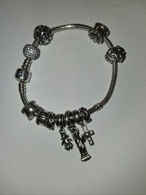 Pandora 925 Sterling Silver Charm Bracelet With Charms